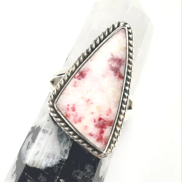 Sterling Silver Rare Cinnabar Triangle Ring Size 7.5 - Picture 8 of 14